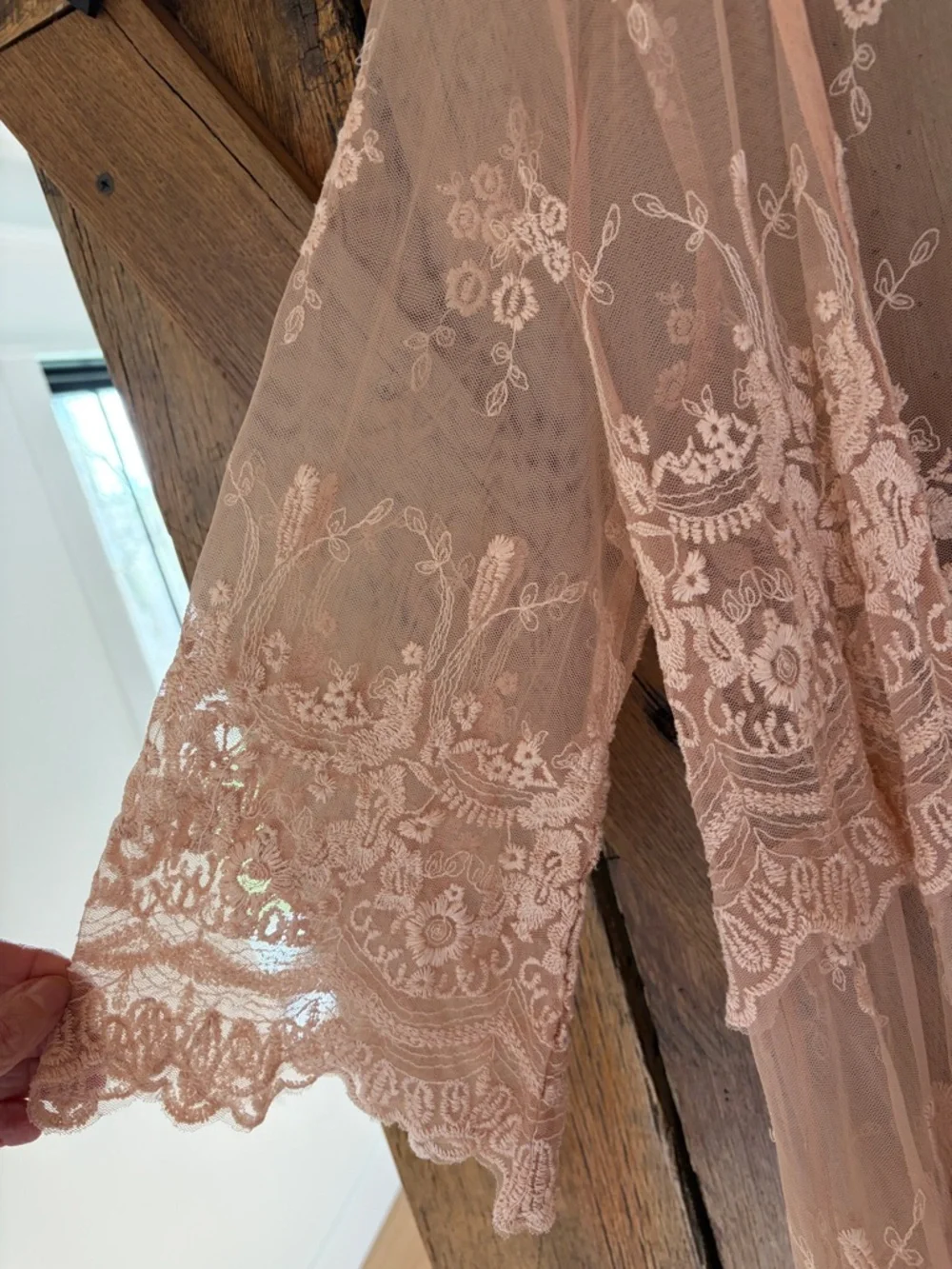 American Eagle XS Sheer Embroidered Lace Cover Up - Tan